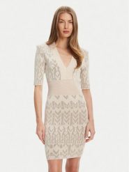 Marciano Guess Sukienka dzianinowa 5YGK20 5877Z Beżowy Slim Fit. Brązowe sukienki damskie Marciano Guess, z aplikacjami, z dzianiny, bez kołnierzyka, bez ramiączek. Za 819.99 zł.