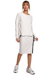 Asymetryczna Bluza z Lampasami - Ecru. Czarne bluzki damskie MOE, l, bez wzorów, z bawełny, bez kaptura. Za 229.90 zł.
