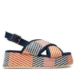 Sandały Refresh. Niebieskie sandały damskie Refresh, bez wzorów, bez obcasa, na koturnie, bez zapięcia. Za 199.99 zł.