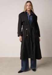 Czarny Bawełniano-Wiskozowy Płaszcz Trencz z Wiązanym Paskiem i Klapą Lissana. Czarne płaszcze damskie Born2be, l, bez wzorów, z bawełny, eleganckie, bez kaptura. Za 209.99 zł.
