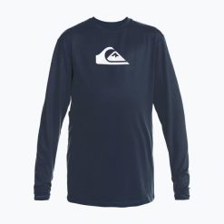Koszulka do pływania dziecięca Quiksilver Solid Streak LS Y. Niebieskie bluzki dla dziewczynek Quiksilver, bez wzorów, bez kołnierzyka, bez ramiączek. Za 73.99 zł.