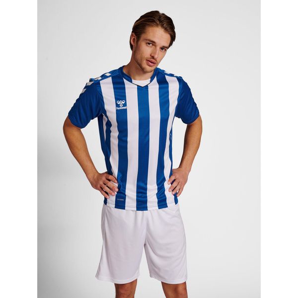 Koszulka do piłki nożnej męska Hummel Striped. Białe koszulki sportowe męskie Hummel, m, bez wzorów, bez kołnierzyka, bez ramiączek, do piłki nożnej. Za 137.50 zł.