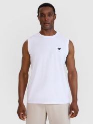 4F Tank top regular gładki męski - biały M. Białe koszulki sportowe męskie 4f, m, bez wzorów, z bawełny, klasyczne, bez kołnierzyka. Za 49.99 zł.