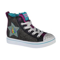 Buty do chodzenia dziewczęce, Skechers Twi-Lites Patch Cuties. Szare buty sportowe dziewczęce Skechers, bez wzorów, bez zapięcia, trekkingowe. Za 129.99 zł.