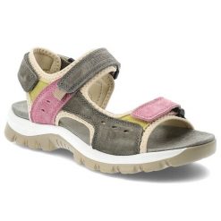 Sandały damskie Artiker, cholewka ze skóry naturalnej nubukowej regulowane paski z zapięciem na rzep, kolorowe, 58C1815. Klapki damskie Artiker, bez wzorów, z nubiku, bez obcasa, bez zapięcia. Za 219.00 zł.
