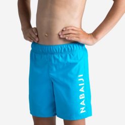 Szorty pływackie dla dzieci Nabaiji 100. Białe szorty dla chłopców Decathlon, bez wzorów, z materiału, klasyczne. Za 29.99 zł.
