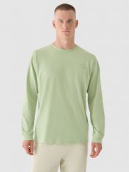 4F Longsleeve oversize z nadrukiem męski - oliwkowy/khaki L. Brązowe koszulki sportowe męskie 4f, l, bez wzorów, z bawełny, klasyczne, bez kołnierzyka. W wyprzedaży za 39.99 zł.