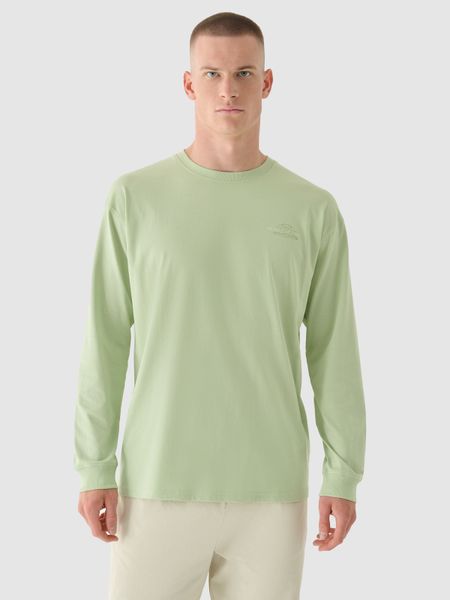4F Longsleeve oversize z nadrukiem męski - oliwkowy/khaki S. Brązowe koszulki sportowe męskie 4f, m, bez wzorów, z bawełny, klasyczne, bez kołnierzyka. W wyprzedaży za 39.99 zł.