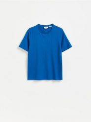 T-shirt regular z włóknem bambusowym - niebieski. Niebieskie t-shirty męskie Reserved, l, bez wzorów, z dzianiny, bez kołnierzyka. Za 89.99 zł.