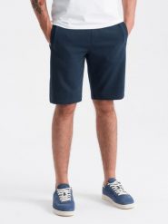 Męskie szorty dresowe przed kolano BASIC – granatowe V1 OM-SRBS-0149 - XXL. Niebieskie krótkie spodenki sportowe męskie Ombre Clothing, m, bez wzorów, z bawełny. W wyprzedaży za 69.99 zł.