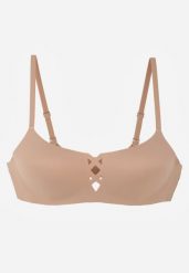 Ciemnobeżowy Gładki Biustonosz z Ozdobną Imitacją Sznurowania Azivene. Brązowe biustonosze Born2be, bez wzorów. Za 39.99 zł.