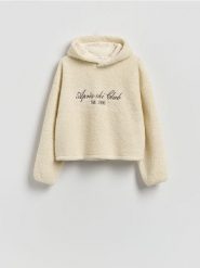 Bluza ze sztucznego baranka - złamana biel. Bluzy damskie Reserved, l, bez wzorów, bez kaptura. Za 129.99 zł.