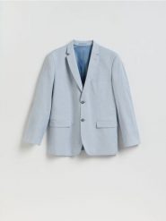 Marynarka slim fit z wiskozą - jasnoniebieski. Niebieskie marynarki męskie Reserved, bez wzorów, z tkaniny. Za 359.99 zł.