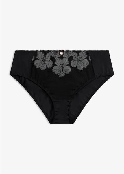 Figi maxi z eleganckim haftem. Czarne figi damskie bonprix, bez wzorów. Za 42.99 zł.
