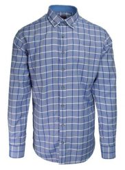 Koszula Wizytowa, Niebieska w Kratkę, z Długim Rękawem, Bawełniana, Prosty Krój -RAVANELLI. Niebieskie koszule męskie Ravanelli, m, bez wzorów, z bawełny, biznesowe, bez kołnierzyka, bez ramiączek. Za 99.00 zł.