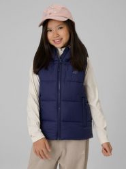 4F Bezrękawnik z wypełnieniem syntetycznym dziewczęcy - granatowy 134 (8-9 lat). Niebieskie kurtki i płaszcze dla dziewczynek 4f, bez wzorów, z syntetyku, bez kaptura. Za 129.99 zł.
