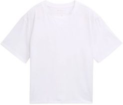 Tom Tailor džinsiniai moteriški marškinėliai, balti. T-shirty damskie Tom Tailor, bez wzorów, bez kołnierzyka. Za 103.26 zł.