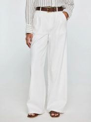 Spodnie damskie wide z domieszką lnu białe Malusi 100. Białe spodnie materiałowe damskie Big Star, l, bez wzorów, z denimu, z podwyższonym stanem. Za 229.99 zł.