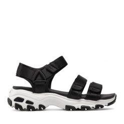 Sandały Skechers. Czarne sandały damskie Skechers, bez wzorów, bez obcasa, na płaskiej podeszwie, bez zapięcia. Za 209.99 zł.