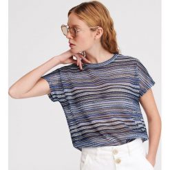 T-shirt z ażurowym wzorem - Granatowy. T-shirty damskie marki Reserved. Za 49.99 zł.