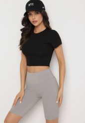 Czarny T-shirt z Prążkowanego Materiału o Krótkim Kroju Telunna. Czarne bluzki damskie Born2be, l, bez wzorów, z jeansu, eleganckie, bez kołnierzyka. Za 29.99 zł.