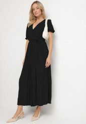 Czarna Kopertowa Sukienka z Bawełną i Paskiem Ivellevia. Czarne sukienki damskie Born2be, na co dzień, na lato, l, bez wzorów, z bawełny, eleganckie, bez kołnierzyka, bez ramiączek, maxi, kopertowe. Za 69.99 zł.