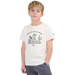 Koszulka dla chłopca 4F. Białe t-shirty dla chłopców 4f, bez wzorów, z bawełny, bez ramiączek. Za 39.99 zł.