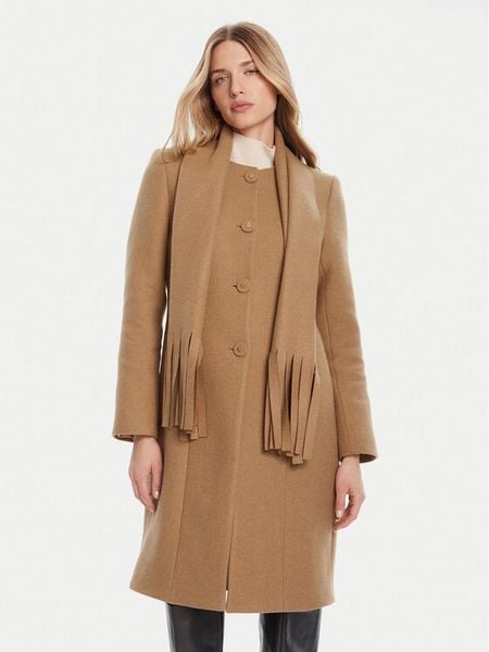 Rinascimento Płaszcz wełniany CFC0125616003 Beżowy Regular Fit. Brązowe płaszcze damskie Rinascimento, na zimę, s, bez wzorów, z syntetyku, bez kaptura. Za 679.00 zł.
