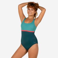 Strój jednoczęściowy pływacki damski Nabaiji Heva Li. Czerwone kostiumy jednoczęściowe damskie Decathlon, s, bez wzorów, z elastanu, do pływania. Za 49.99 zł.