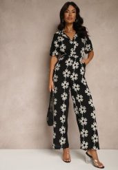 Czarny Koszulowy Kombinezon z Wiskozy z Krótkim Rękawem i Wsuwanymi Kieszeniami Miliane. Czarne sukienki damskie Renee, na co dzień, m, bez wzorów, z jeansu, eleganckie, bez kołnierzyka, bez ramiączek, mini, koszulowe. Za 109.99 zł.