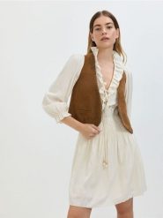 Sukienka mini - złamana biel. Sukienki damskie Reserved, l, bez wzorów, z tkaniny, klasyczne, bez kołnierzyka, bez ramiączek, mini. W wyprzedaży za 79.99 zł.