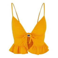 Top Damski / Damski Z Falbaną Waflową Pique. Brązowe koszulki sportowe damskie Urban Classics, xl, bez wzorów, bez kołnierzyka, bez ramiączek, trekkingowe. Za 68.99 zł.