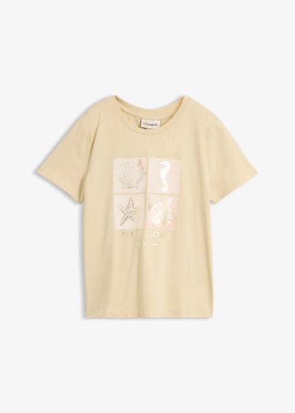 Koszulka bawełniana. Brązowe t-shirty damskie bonprix, bez wzorów, z bawełny, bez kołnierzyka. Za 34.99 zł.