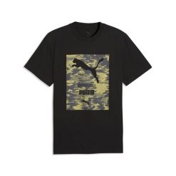 Męska koszulka PUMA Sport Camo z grafiką PUMA. Czarne koszulki sportowe męskie Puma, l, bez wzorów, z bawełny, bez kołnierzyka, bez ramiączek. Za 119.00 zł.
