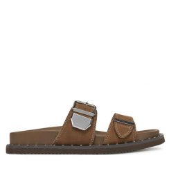 Klapki Aldo. Brązowe klapki damskie Aldo, bez wzorów, bez obcasa. Za 279.99 zł.