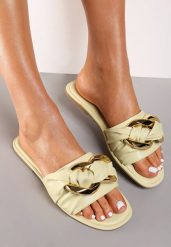 Jasnozielone Klapki Kassaleia. Zielone klapki damskie Renee, bez wzorów, ze skóry ekologicznej, eleganckie, bez obcasa, na płaskiej podeszwie. Za 54.99 zł.