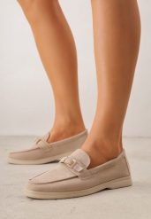 Ciemnobeżowe Mokasyny z Prostokątną Metaliczną Ozdobą Aeleorane. Brązowe mokasyny damskie Born2be, z materiału, klasyczne. Za 119.99 zł.