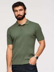 Koszulka męska polo z wiskozą SLIM FIT w pionowy prążek – oliwkowa V4 - Rozmiar: XL. Zielone koszulki polo męskie Ombre Clothing, m, bez wzorów, z dzianiny, klasyczne, bez ramiączek. W wyprzedaży za 73.50 zł.