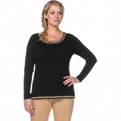 Koszulka w kolorze czarnym. Czarne t-shirty damskie Sheego, z bawełny, z okrągłym kołnierzem. W wyprzedaży za 43.95 zł.