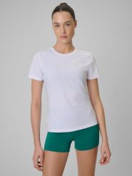 4F Koszulka treningowa regular szybkoschnąca damska - biała XS. Białe koszulki sportowe damskie 4f, xs, bez wzorów, bez kołnierzyka. Za 79.99 zł.