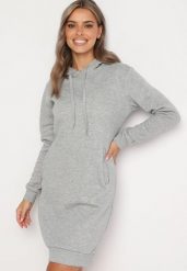 Jasnoszara Tunika Bluza z Bawełną Kapturem i Sznurkami Mivilora. Szare bluzy damskie Born2be, l, bez wzorów, z bawełny, biznesowe, bez kołnierzyka, bez ramiączek. Za 69.99 zł.