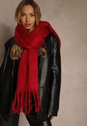 Bordowy Szalik Ozdobiony Frędzlami Owedela. Czerwone szaliki i chusty damskie Renee, bez wzorów, z jeansu, street. Za 44.99 zł.