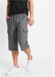 Bermudy bojówki Regular Fit z lnem. Szare spodnie materiałowe męskie bonprix, m, bez wzorów. Za 139.99 zł.