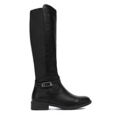 Kozaki DeeZee. Czarne kozaki damskie DeeZee, bez obcasa, na płaskiej podeszwie. Za 229.99 zł.
