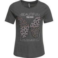 Shirt z nadrukiem bonprix antracytowy. Szare bluzki damskie bonprix, bez wzorów, bez kołnierzyka. Za 69.99 zł.