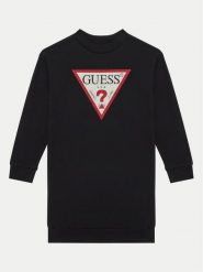 Guess Sukienka dzianinowa J3YK20 KA6R4 Czarny Regular Fit. Czarne sukienki dla dziewczynek Guess, z aplikacjami, z bawełny, bez ramiączek. Za 129.99 zł.