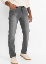 Jeansy ze stretchem regular fit w wygodnym fasonie, straight. Szare jeansy męskie bonprix, vintage. Za 134.99 zł.