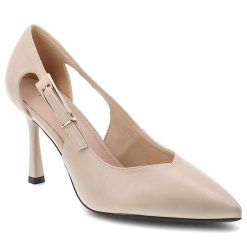 Czółenka damskie Vinceza, cholewka ze skóry ekologicznej o gładkim wykończeniu elegancki fason z wycięciem po boku, beżowe, 62288. Brązowe czółenka damskie VINCEZA, bez wzorów, ze skóry ekologicznej, biznesowe, bez obcasa, na obcasie, bez zapięcia. Za 118.90 zł.