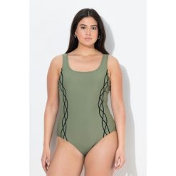 Damskie Strój kąpielowy lamówka bez miękkich miseczek okrągły dekolt. Zielone kostiumy jednoczęściowe damskie Ulla Popken, plus size, bez wzorów, z elastanu, sportowe, plus size. Za 139.99 zł.