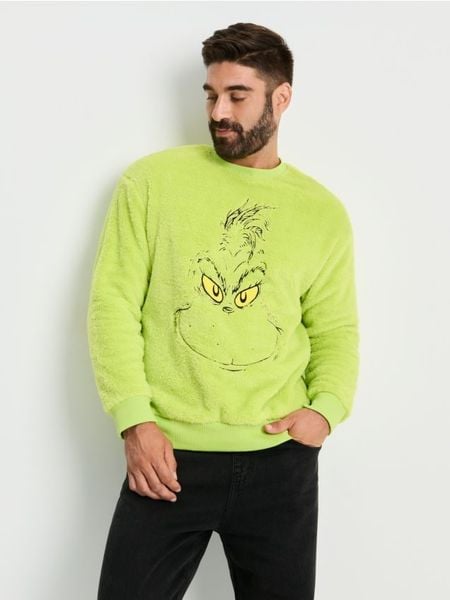 Bluza crewneck regular z misiem Grinch - Inny. Bluzy męskie Sinsay, l, bez wzorów, bez kaptura. Za 59.99 zł.